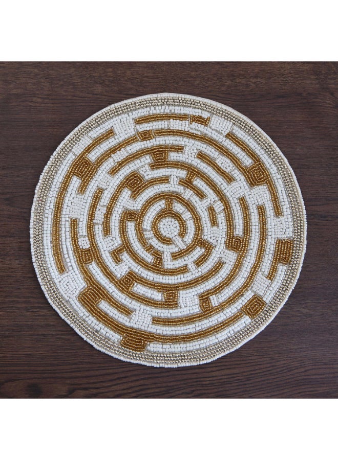 Home Box Beaded Round Placemat - White and Gold - 30 cm - Image 2